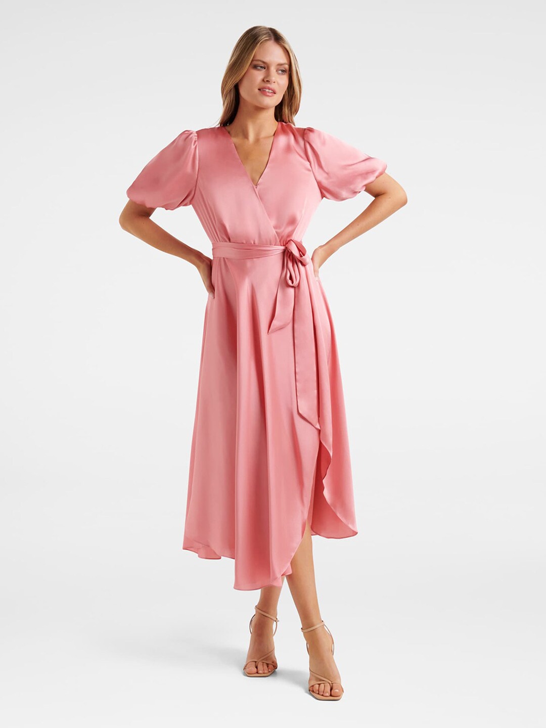 

Forever New Pink Satin Midi Dress