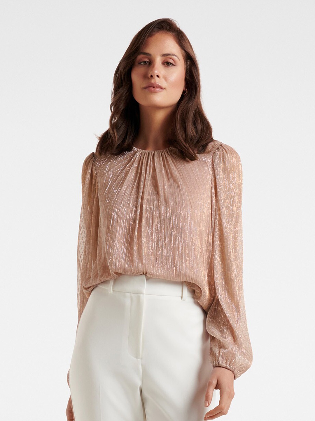 

Forever New Women Peach-Coloured Self Design Round Neck Regular Top