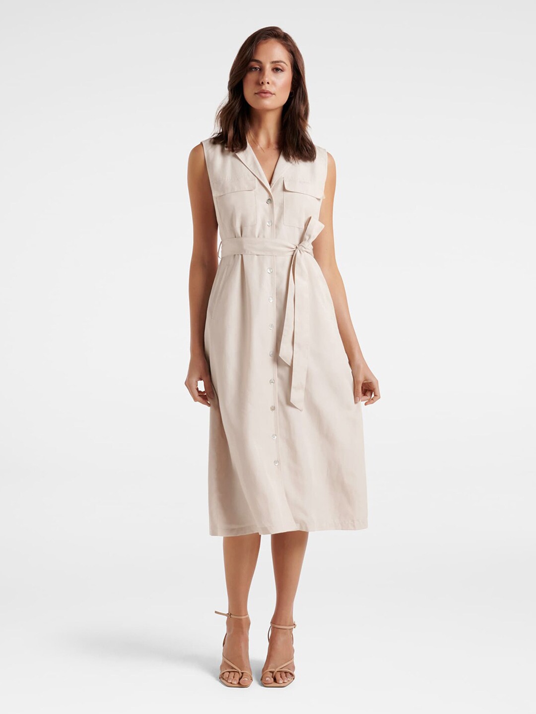 

Forever New White Formal Shirt Midi Dress