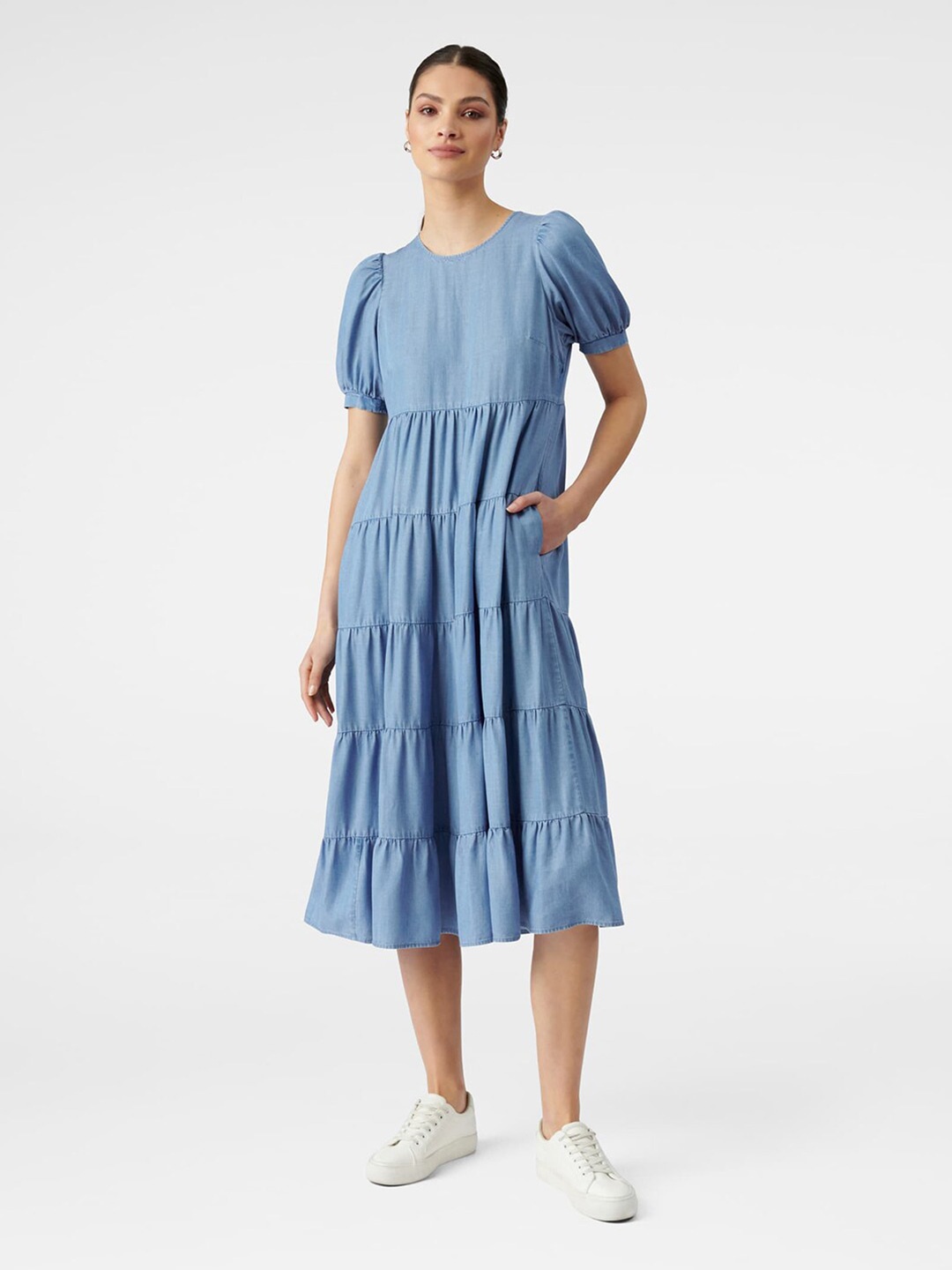 

Forever New Blue Denim A-Line Midi Dress