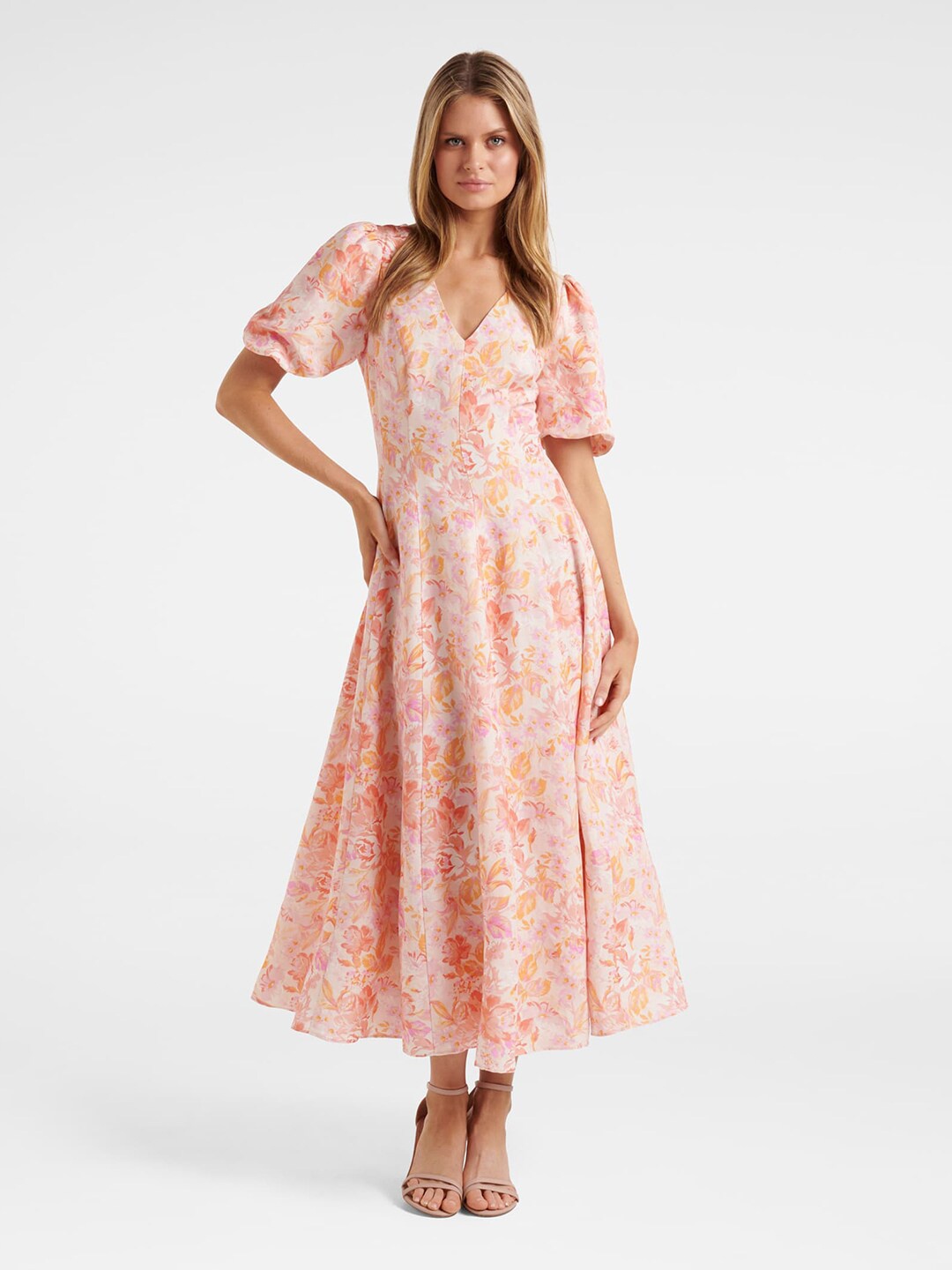

Forever New Pink Floral Linen Maxi Dress