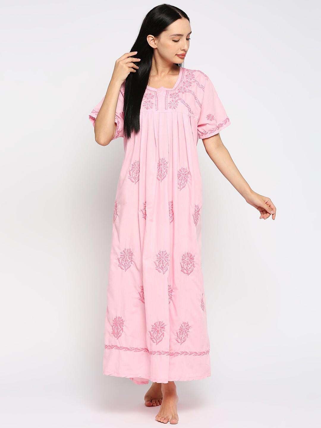 

Indiankala4u Pink Maxi Nightdress