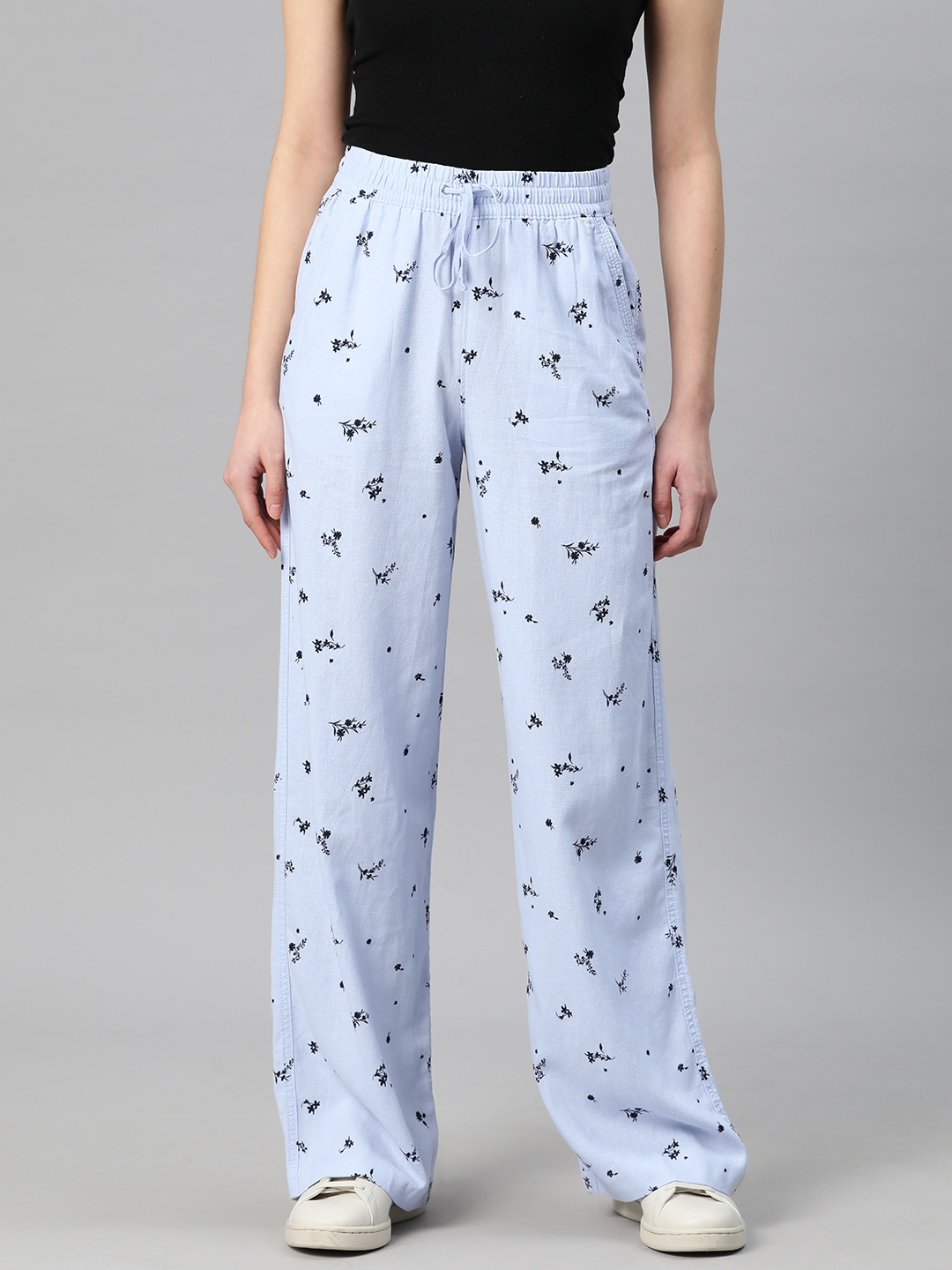 

Marks & Spencer Women Floral Print High-Rise Trousers, Blue