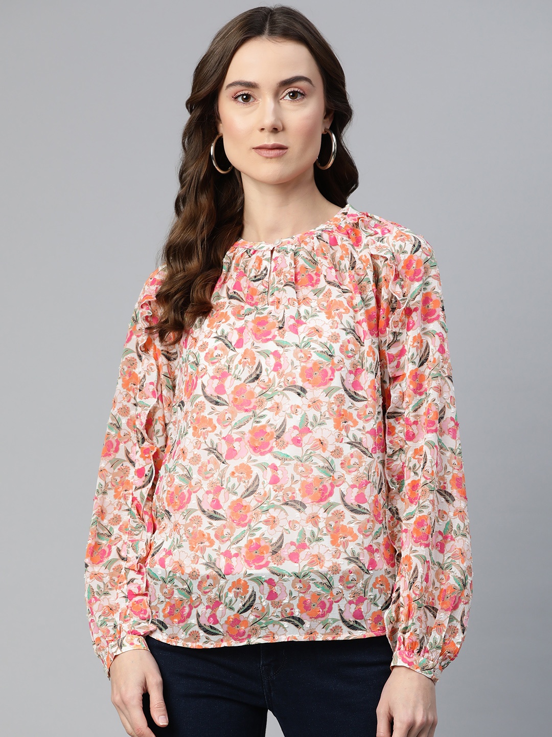 

Marks & Spencer Floral Print Puff Sleeve Top, Cream