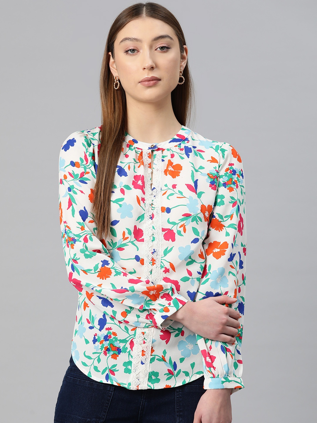 

Marks & Spencer Floral Print Shirt Style Top, White