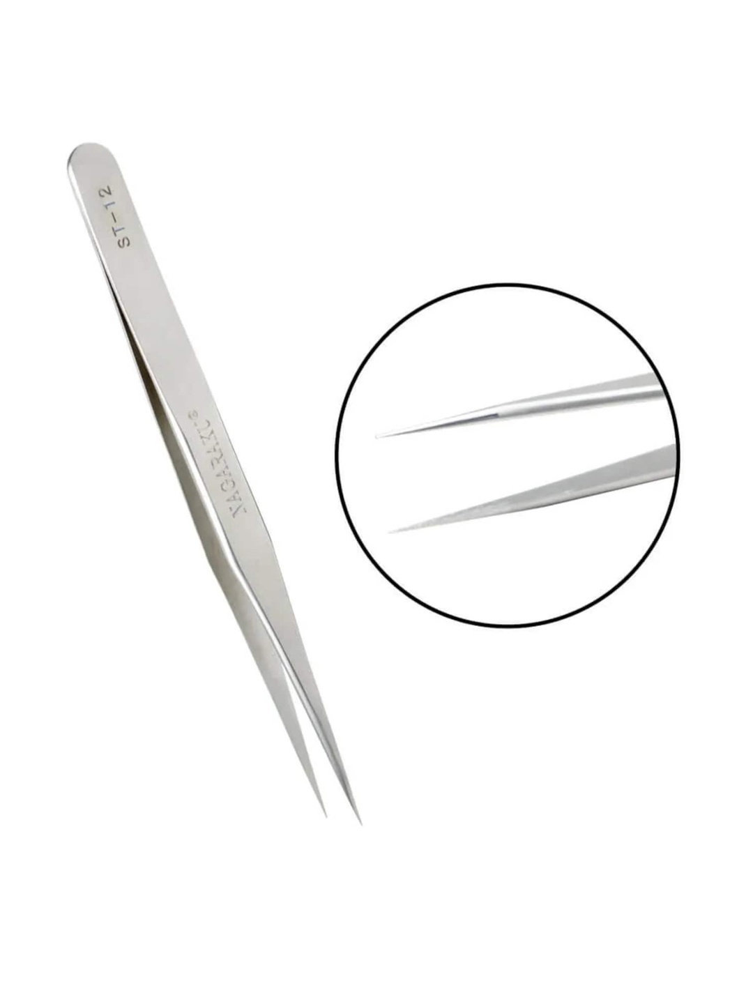 

NAGARAKU False Eyelash ST-12 Stainless Steel Non-Magnetic 3D Accurate Tweezers - Silver