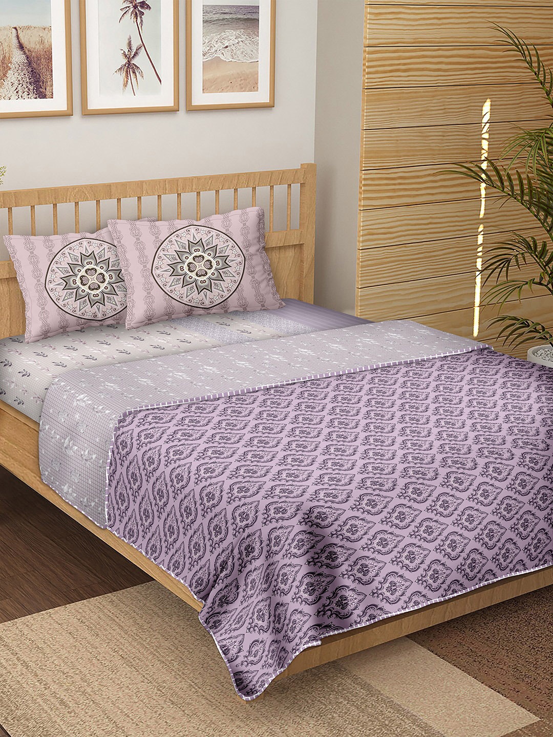 

BELLA CASA Purple Printed Cotton Double King 4-Piece Bedding Set
