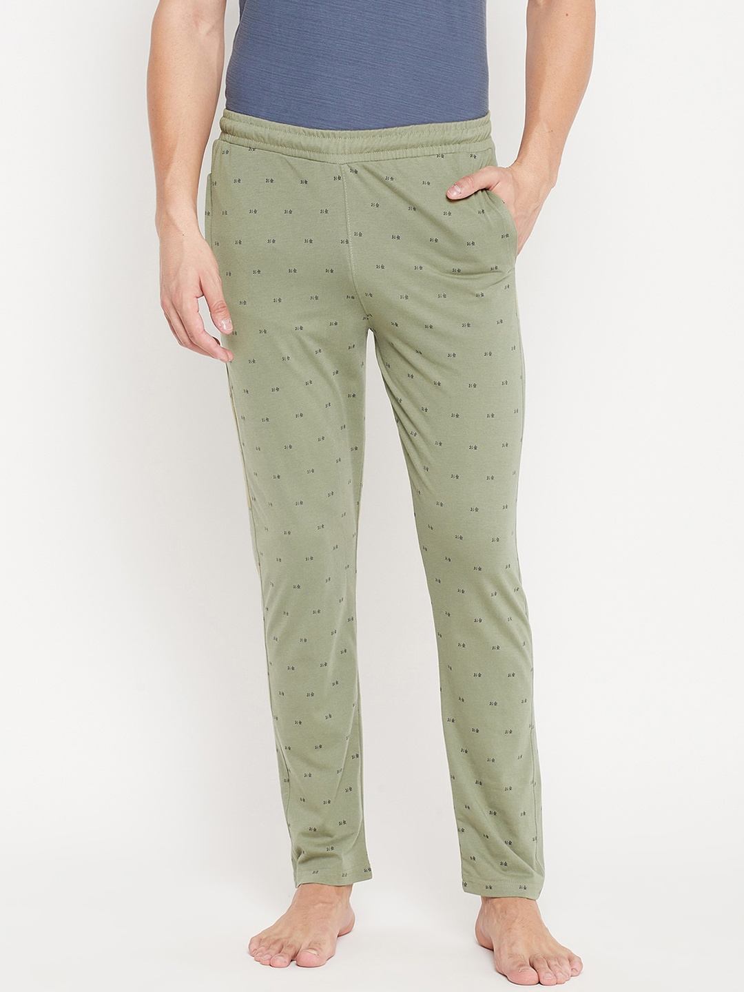 

Okane Men Olive Green & Black Printed Lounge Pants