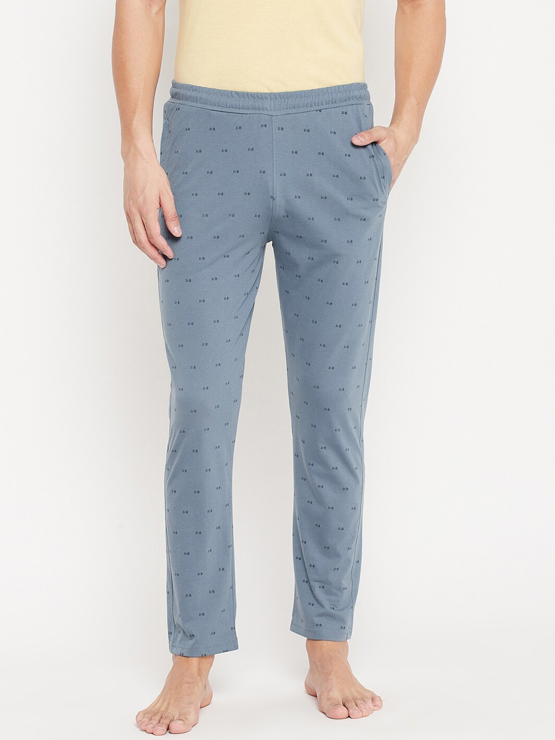 

Okane Men Medium Blue & Black Printed Cotton Lounge Pants