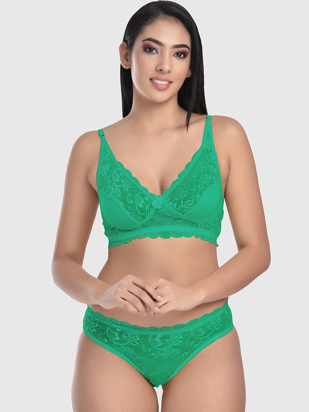 

FIMS Women Green Printed Hipster Lingerie Set vendorArticleNumber I-ten_Set_Packof1_Green