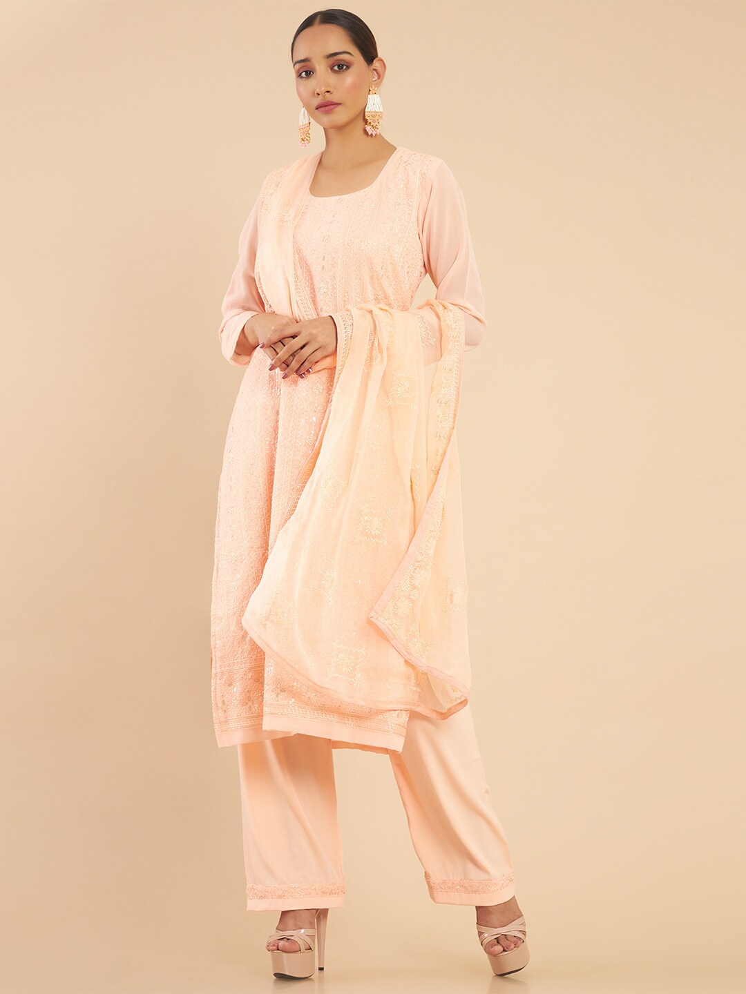 

Soch Peach-Coloured Embroidered Unstitched Dress Material