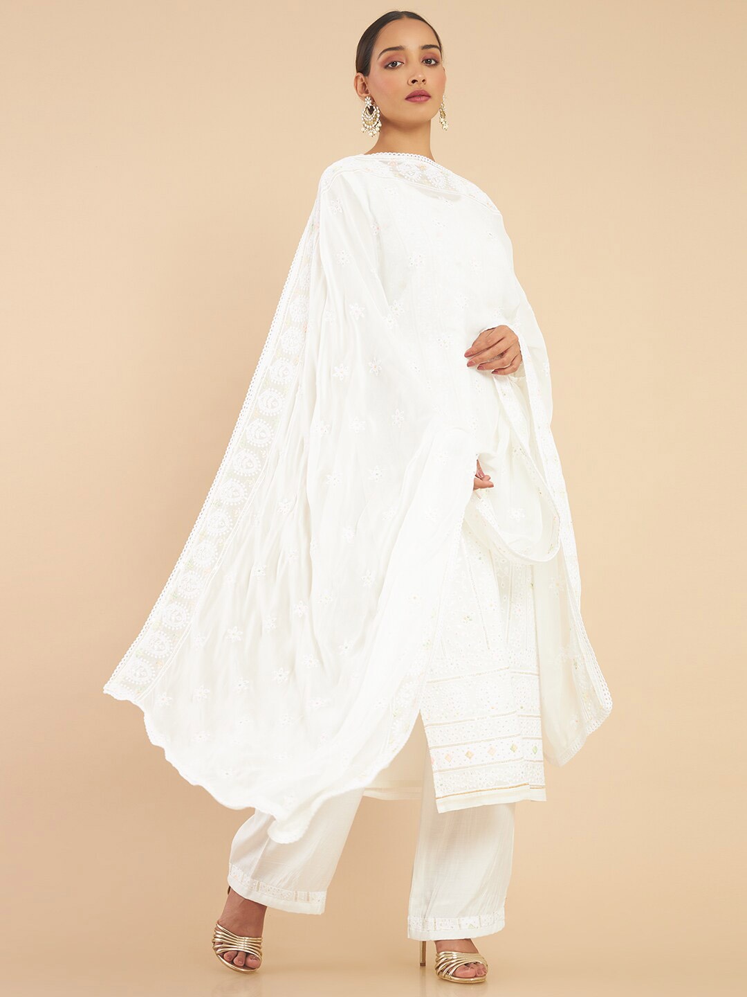 

Soch White Embroidered Unstitched Dress Material