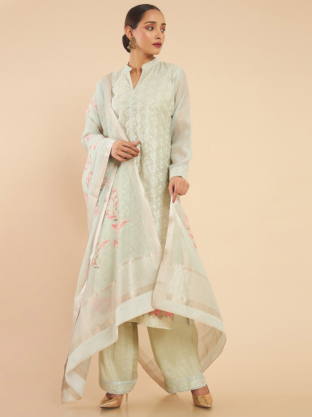 

Soch Green & White Embroidered Unstitched Dress Material
