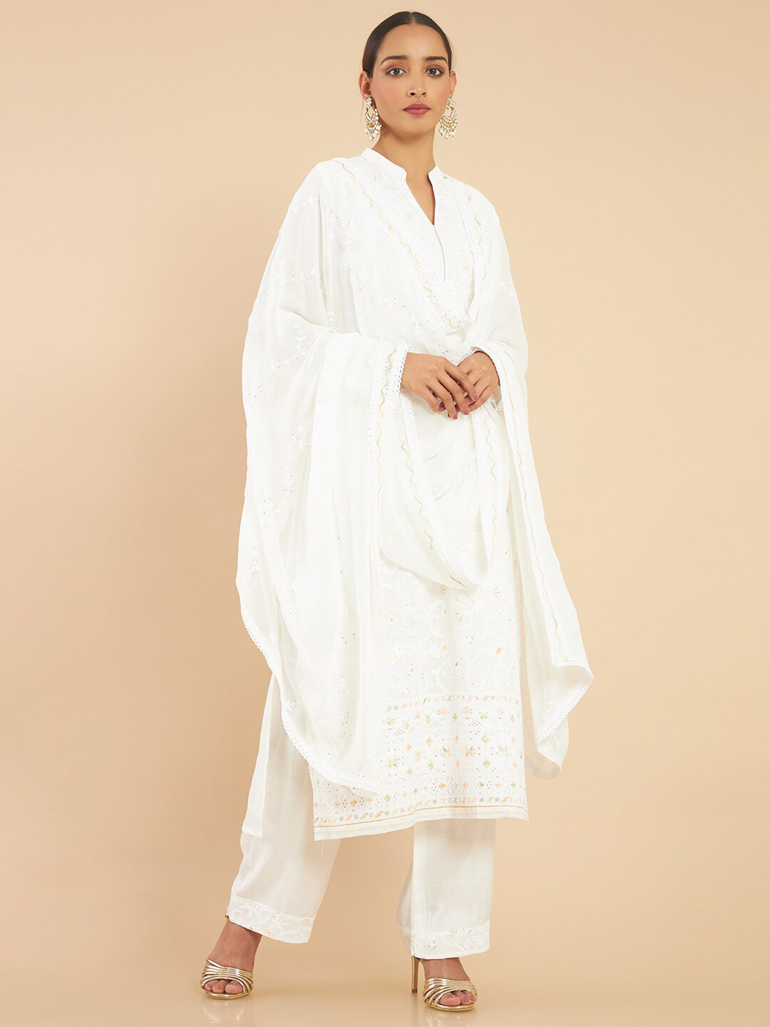 

Soch White Embroidered Unstitched Dress Material