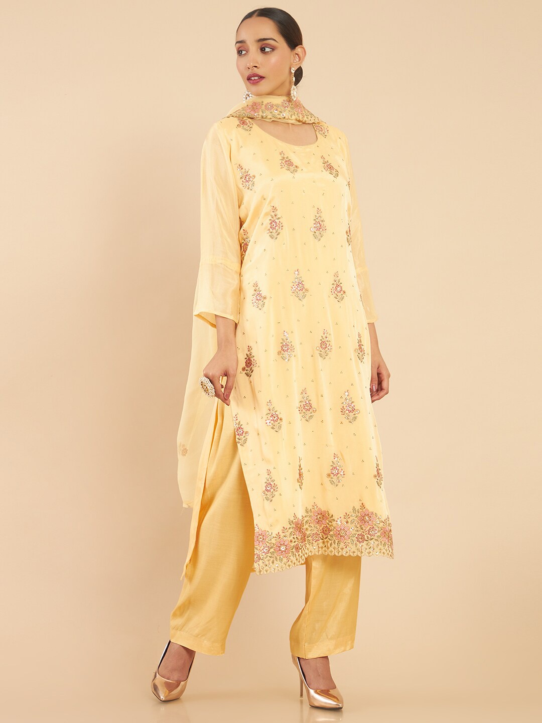 

Soch Beige & Gold-Toned Embroidered Unstitched Dress Material