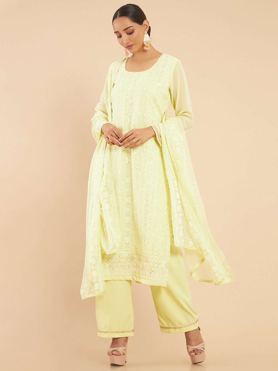 

Soch Green & White Embroidered Unstitched Dress Material