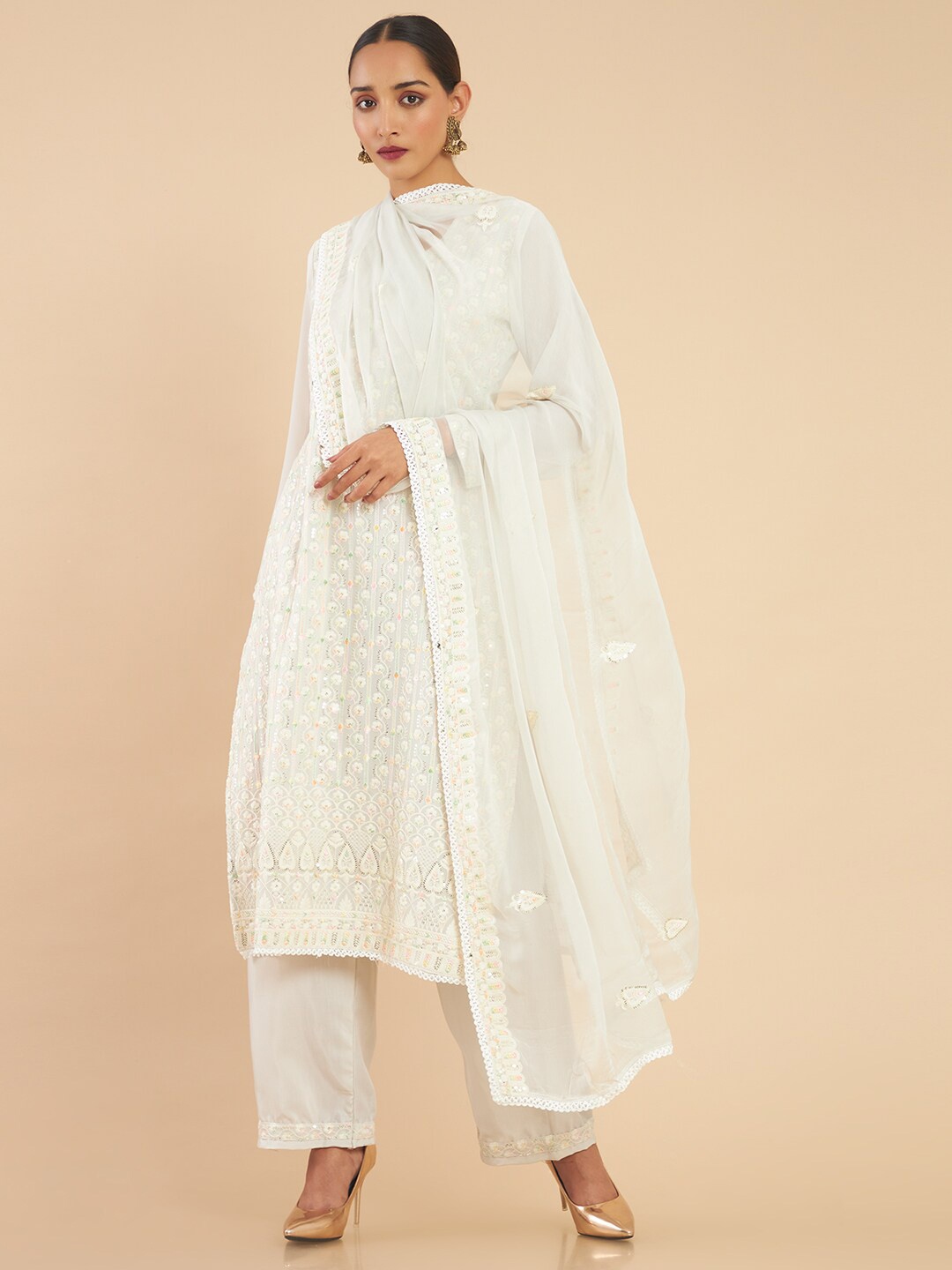 

Soch White Embroidered Unstitched Dress Material