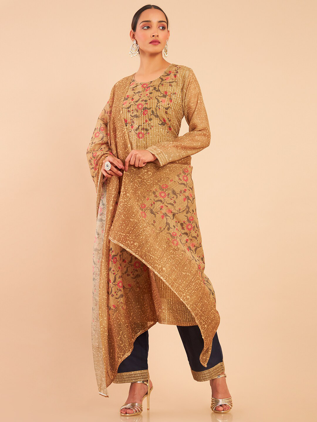 

Soch Beige & Black Printed Unstitched Dress Material