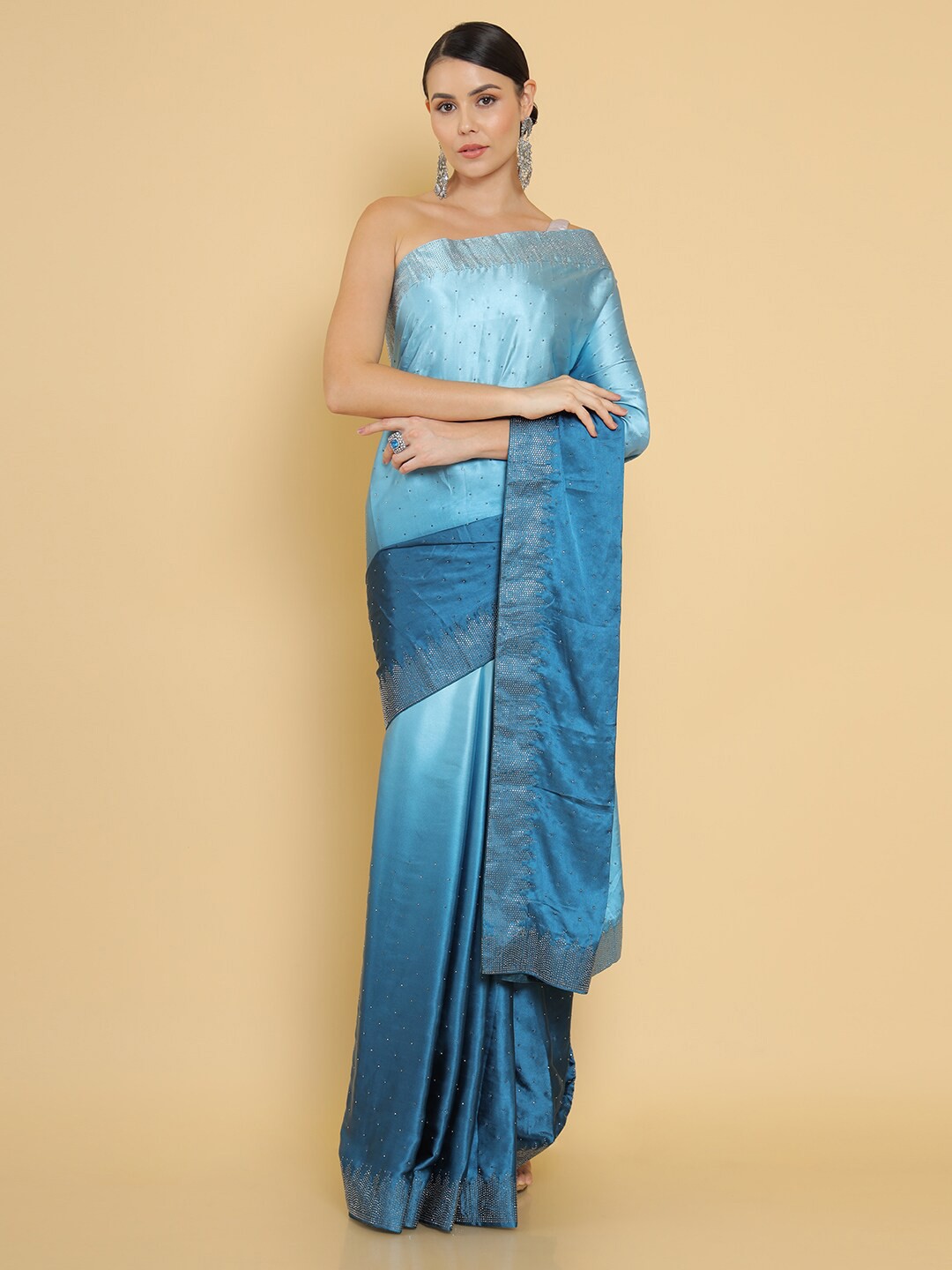 

Soch Blue Embellished Beads and Stones Satin Saree