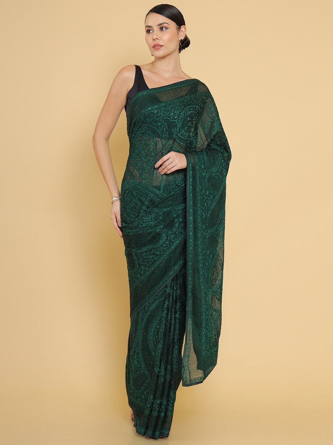 

Soch Green Paisley Beads and Stones Saree
