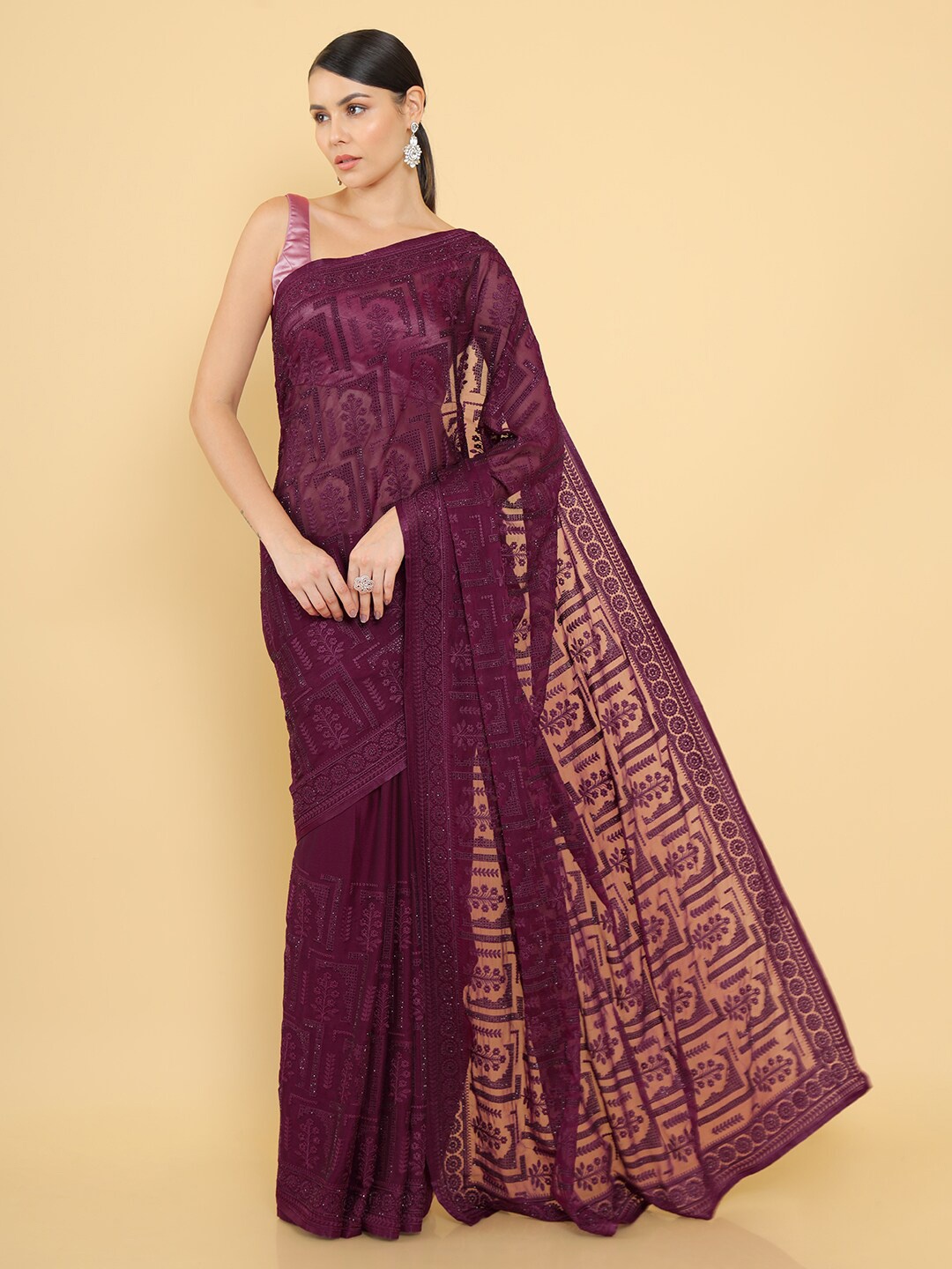 

Soch Purple Floral Beads and Stones Saree
