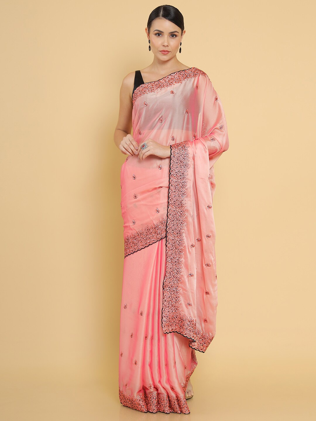 

Soch Pink & Blue Floral Embroidered Pure Georgette Saree