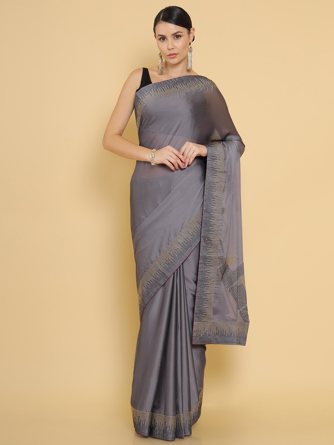 

Soch Grey & Yellow Beads and Stones Pure Georgette Saree