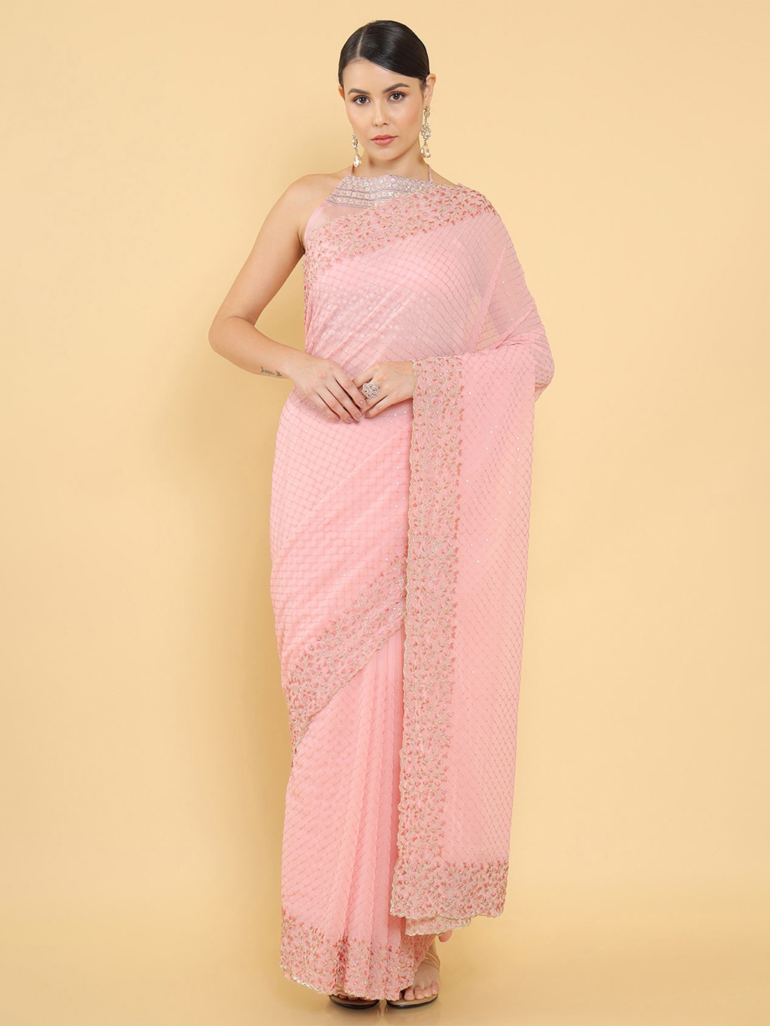 

Soch Pink Georgette Embroidered And Embellished Saree