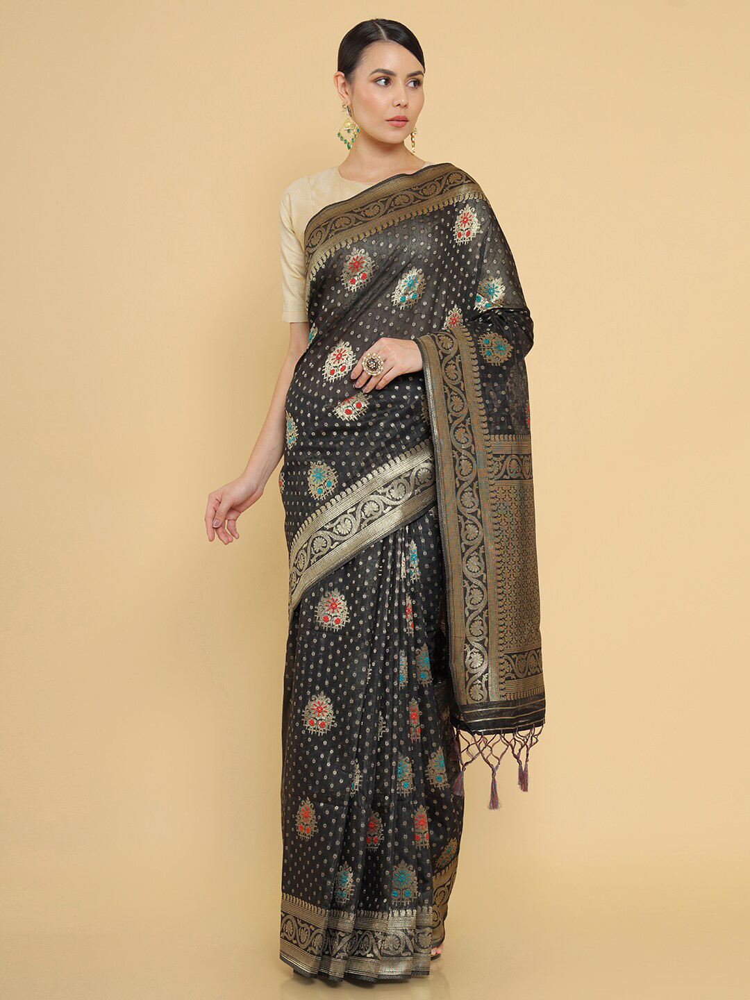 

Soch Black Floral Zari Art Silk Banarasi Saree