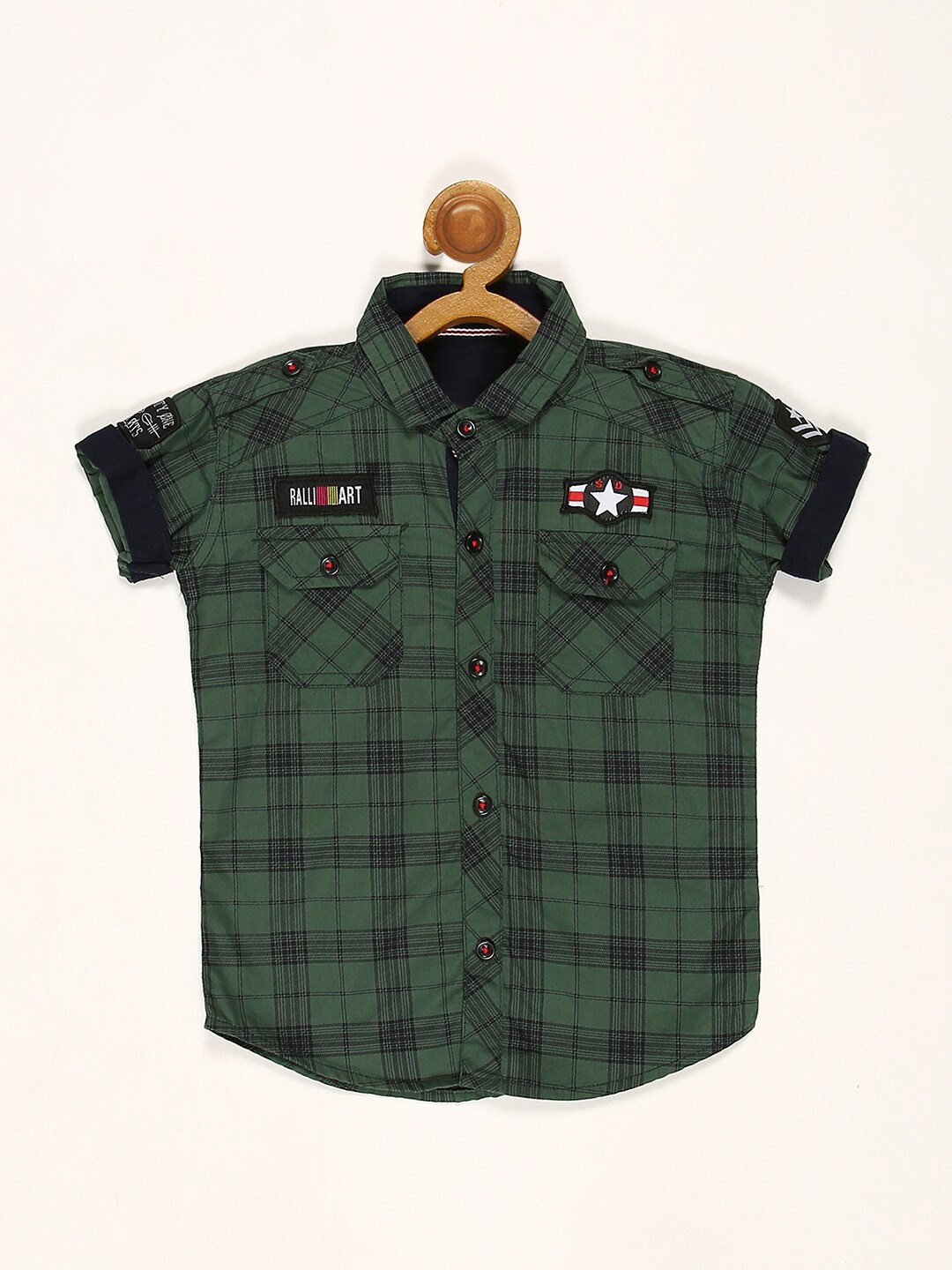 

V2 Value & Variety Boys Green Tartan Checks Checked Casual Shirt