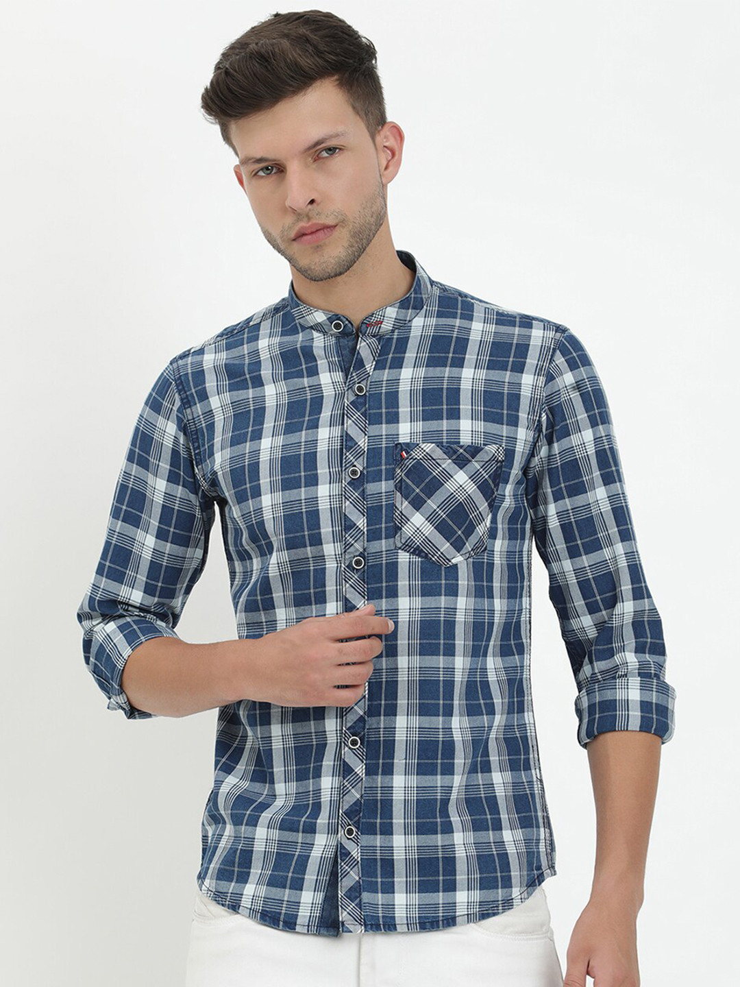 

V2 Value & Variety Men Navy Blue Tartan Checks Checked Casual Shirt