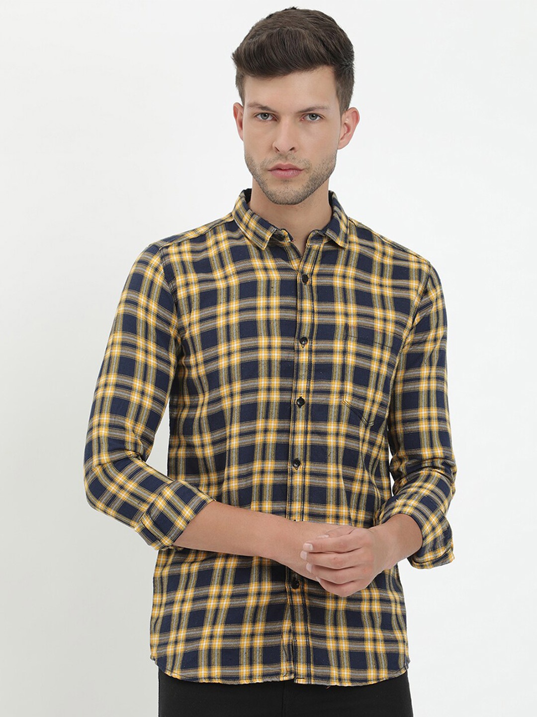 

V2 Value & Variety Men Yellow Tartan Checks Checked Casual Shirt