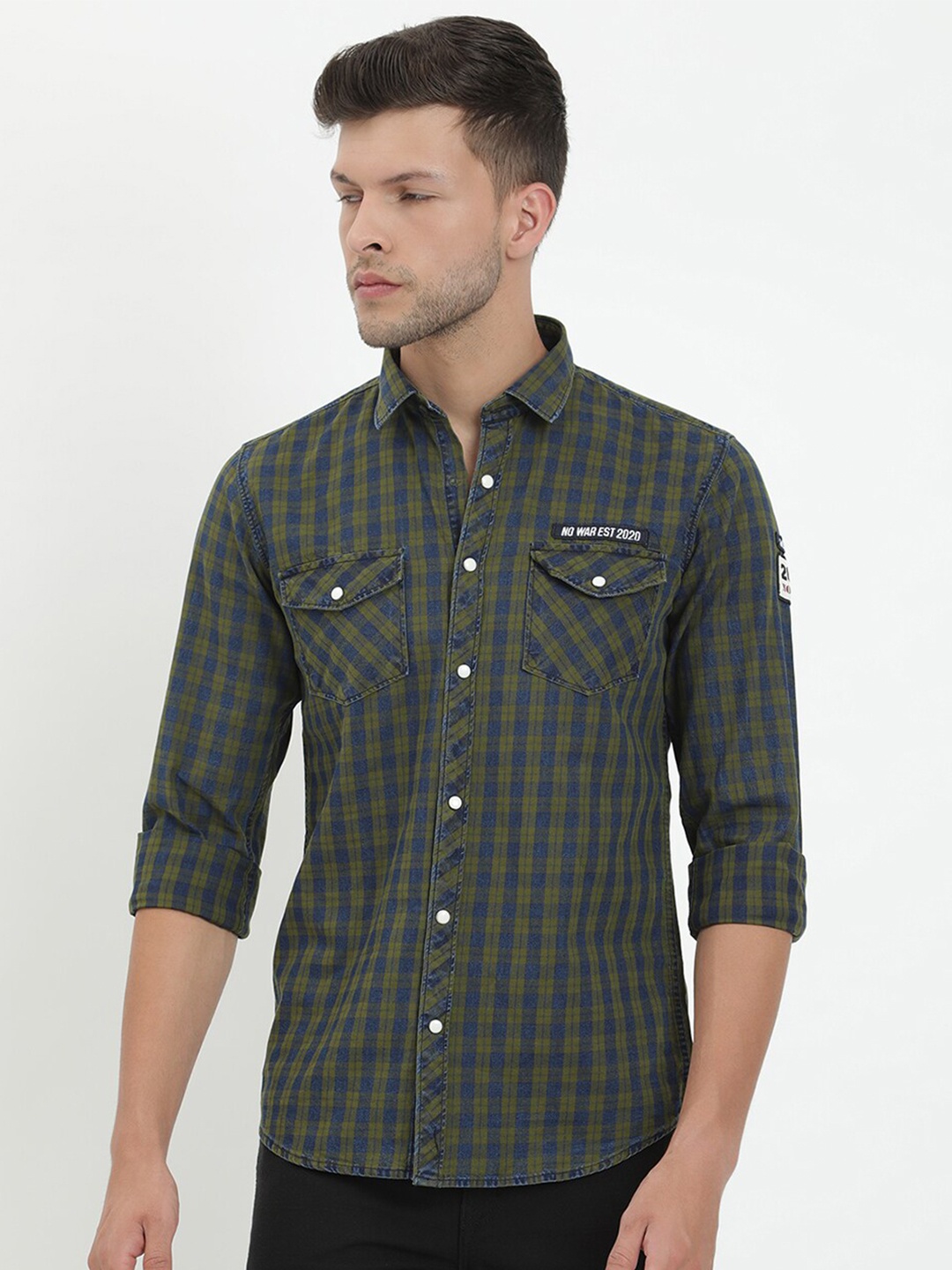 

V2 Value & Variety Men Olive Green Tartan Checks Checked Casual Shirt