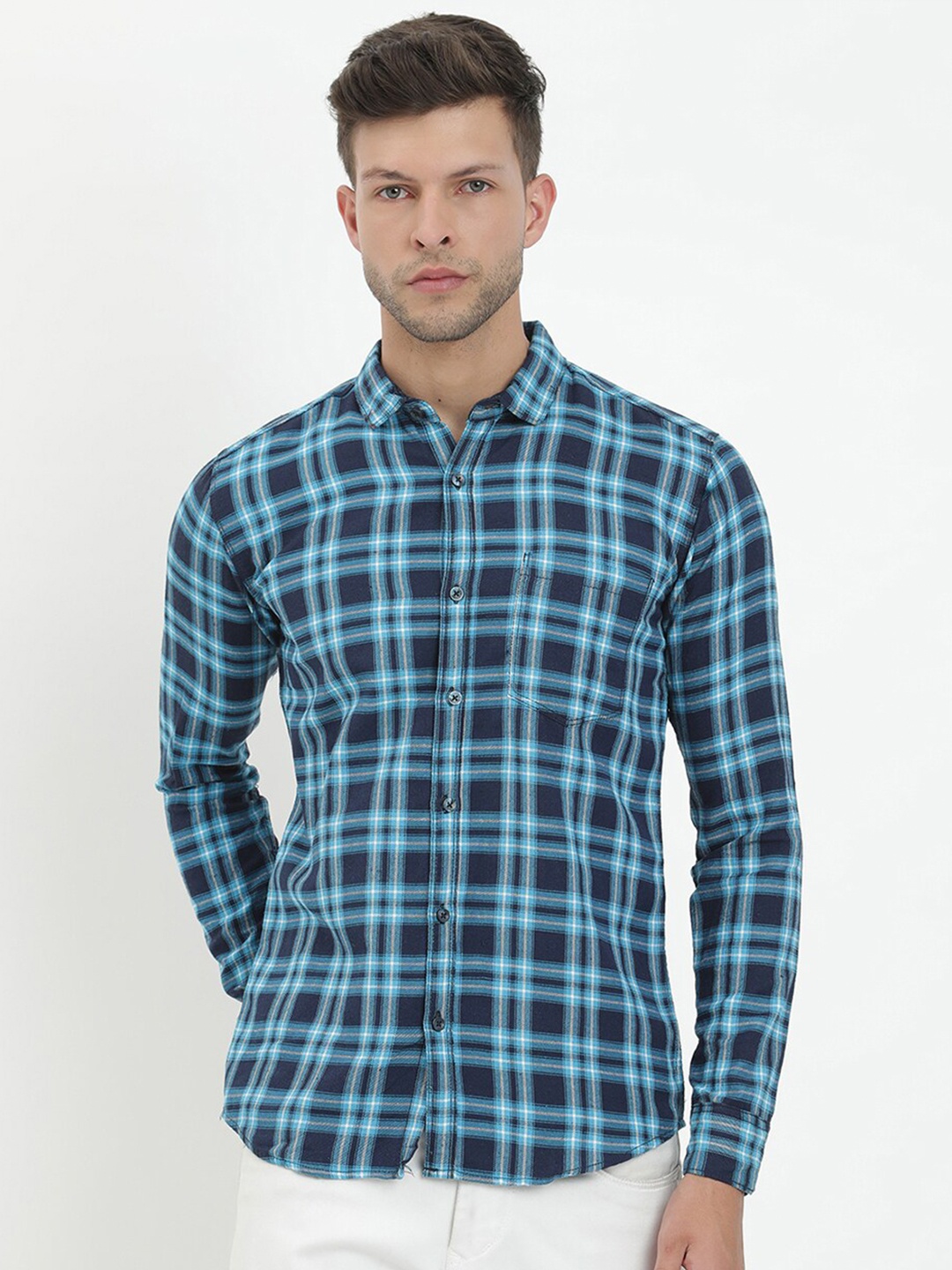 

V2 Value & Variety Men Blue Tartan Checks Checked Casual Shirt