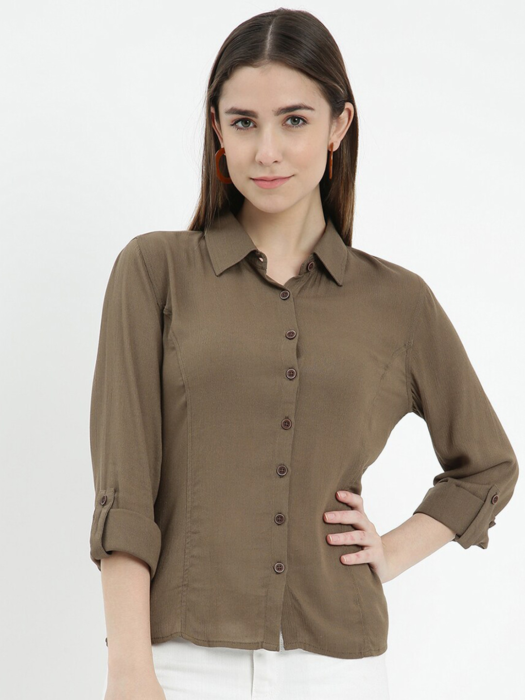 

V2 Value & Variety Women Olive Green Casual Shirt