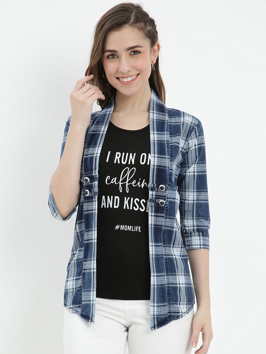 

V2 Value & Variety Women Blue Checked Casual Shirt