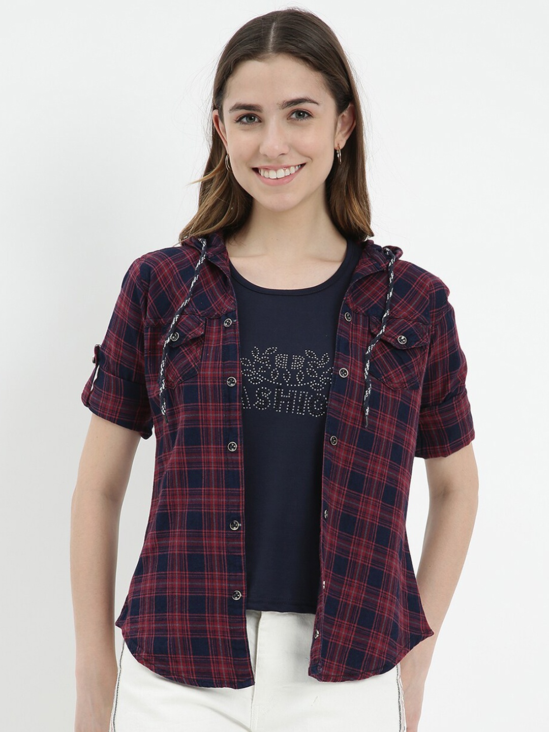 

V2 Value & Variety Women Red Tartan Checks Checked Casual Shirt