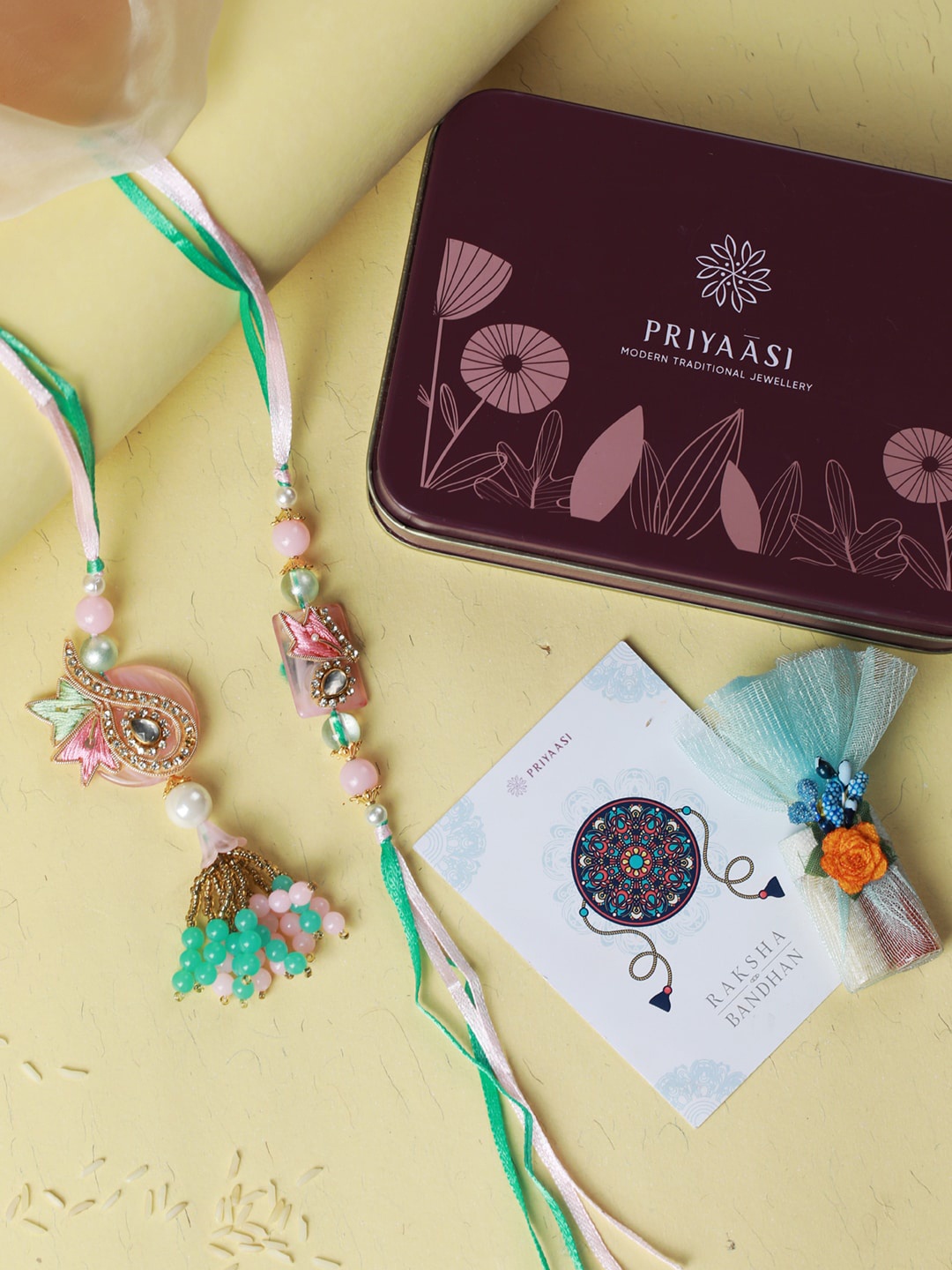 

Priyaasi Pink Beaded Bhaiya Bhabhi Rakhi Set
