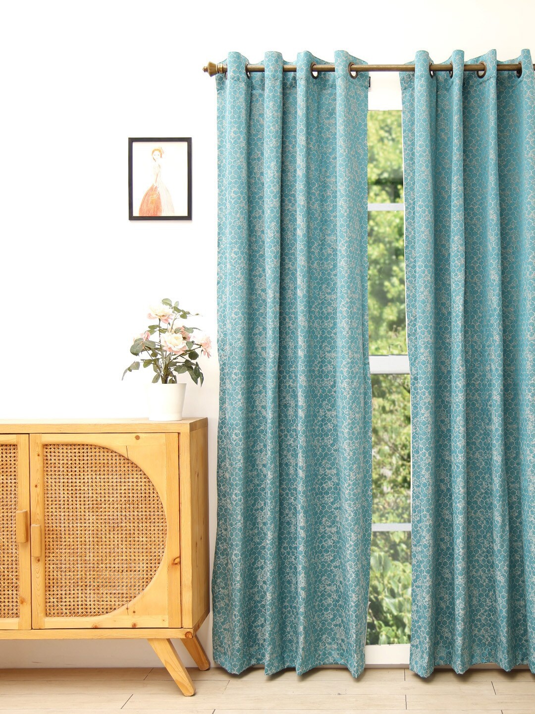 

Ariana Blue & White Geometric Long Door Curtain