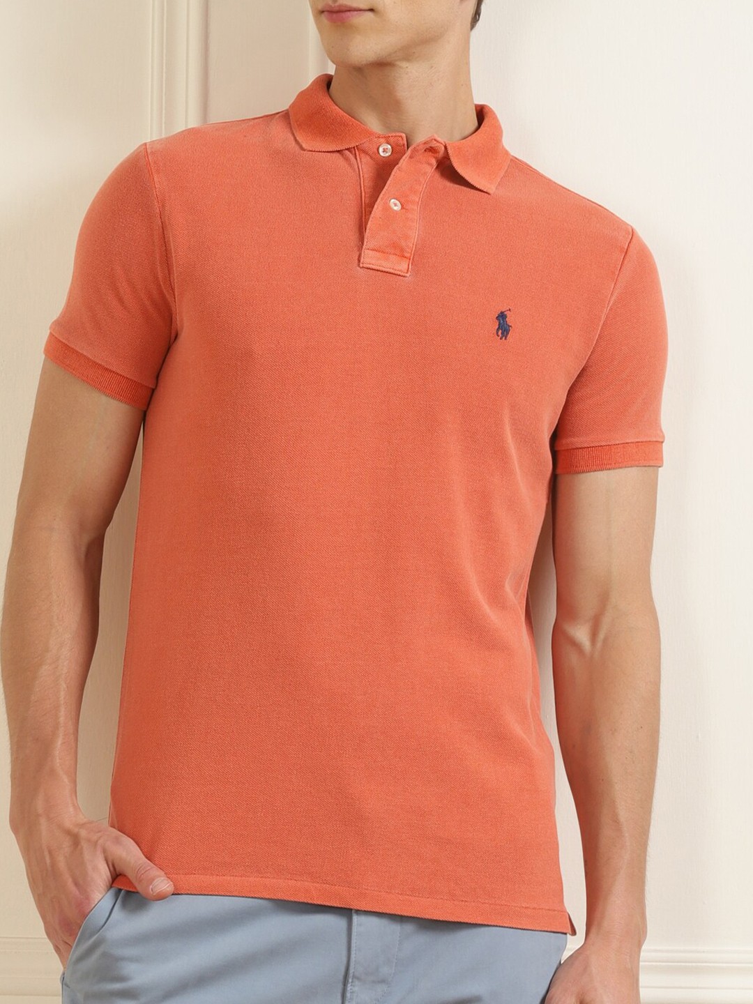 

Polo Ralph Lauren Men Orange Solid Cotton Tshirt