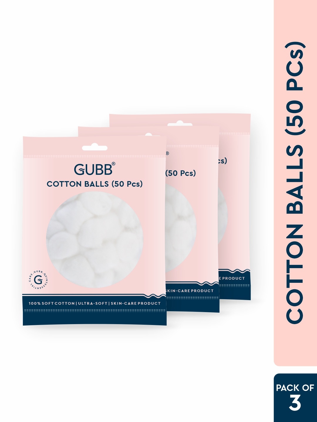 

GUBB Set of 3 Facial Cotton Balls for Face & Eyes Makeup Remover Cleanser Wipes, White