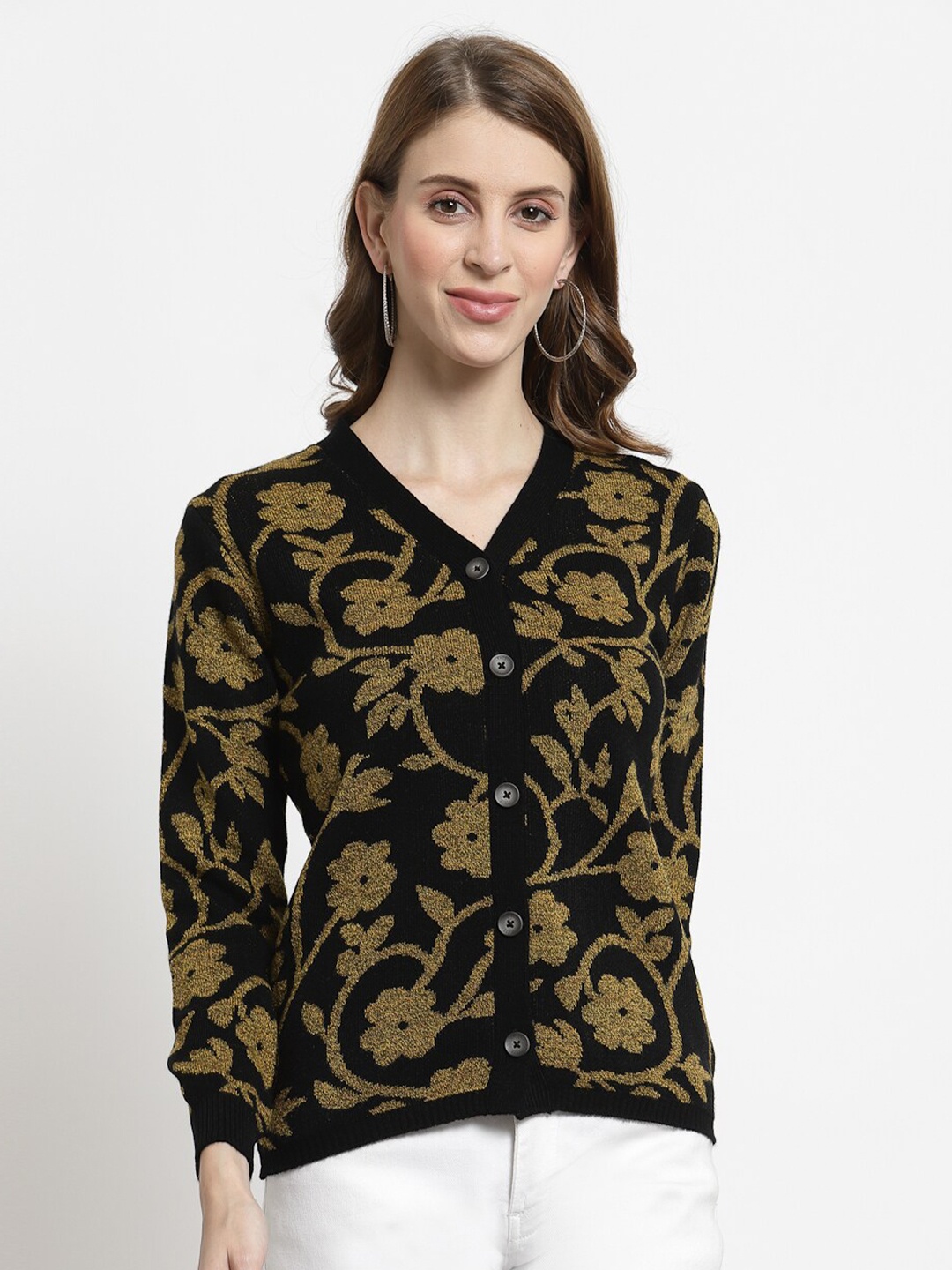 

Kalt Women Black & Gold-Toned Floral Cardigan
