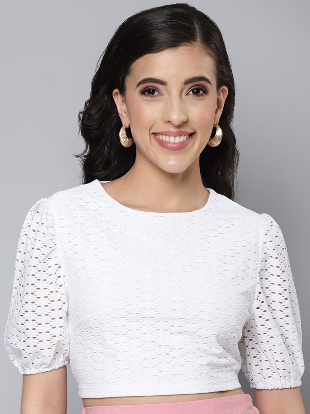 

SASSAFRAS White Schiffli Crop Top