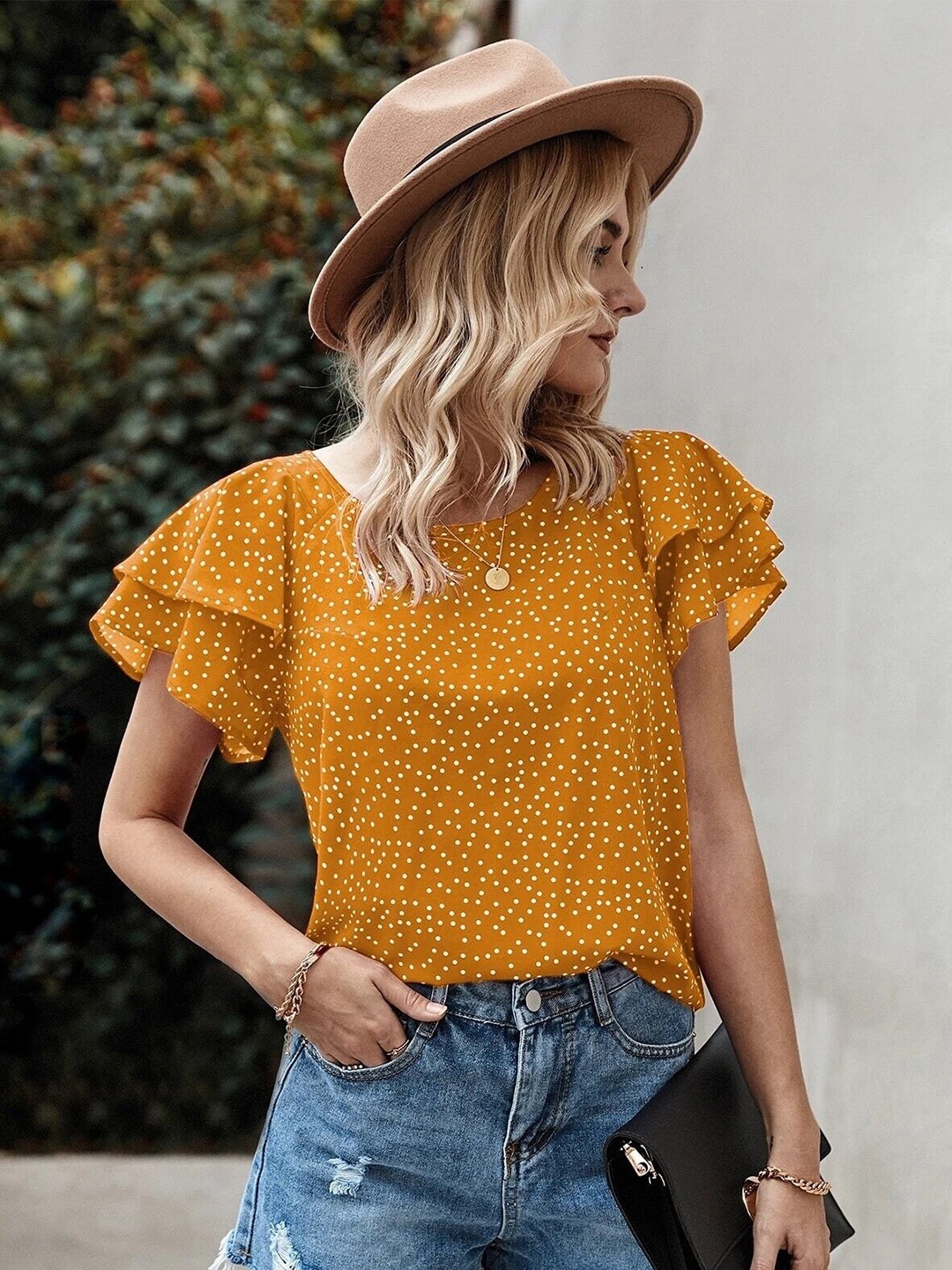 

La Aimee Yellow Geometric Print Top