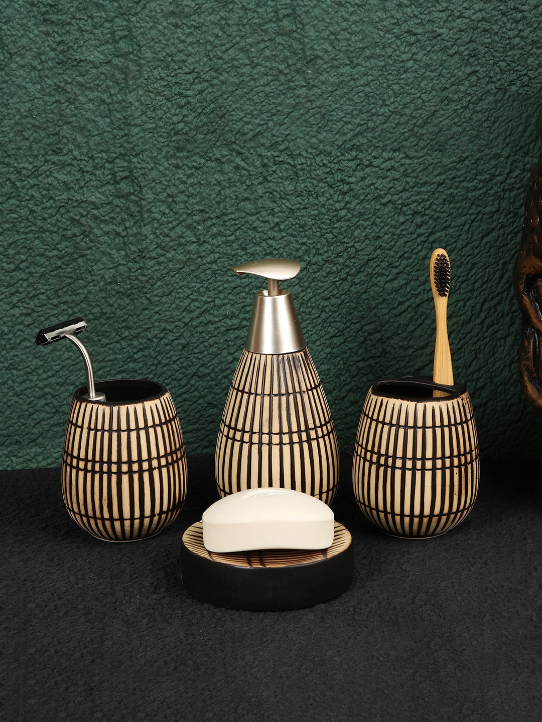 

ROMEE Beige & Brown Ceramic Bathroom Accessories Set