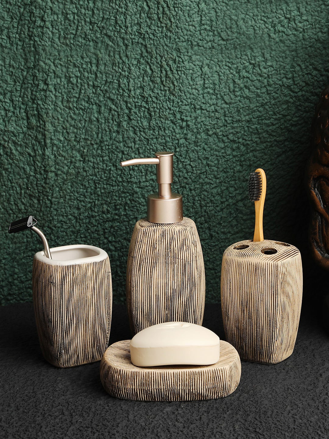 

ROMEE Set of 4 Beige Textured Ceramic Bathroom Accessories