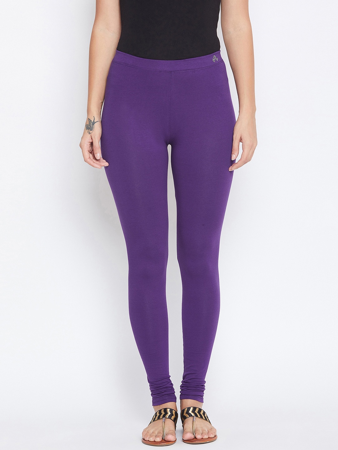 

ALIZA Women Violet-Coloured Solid Cotton Churidar-Length Leggings