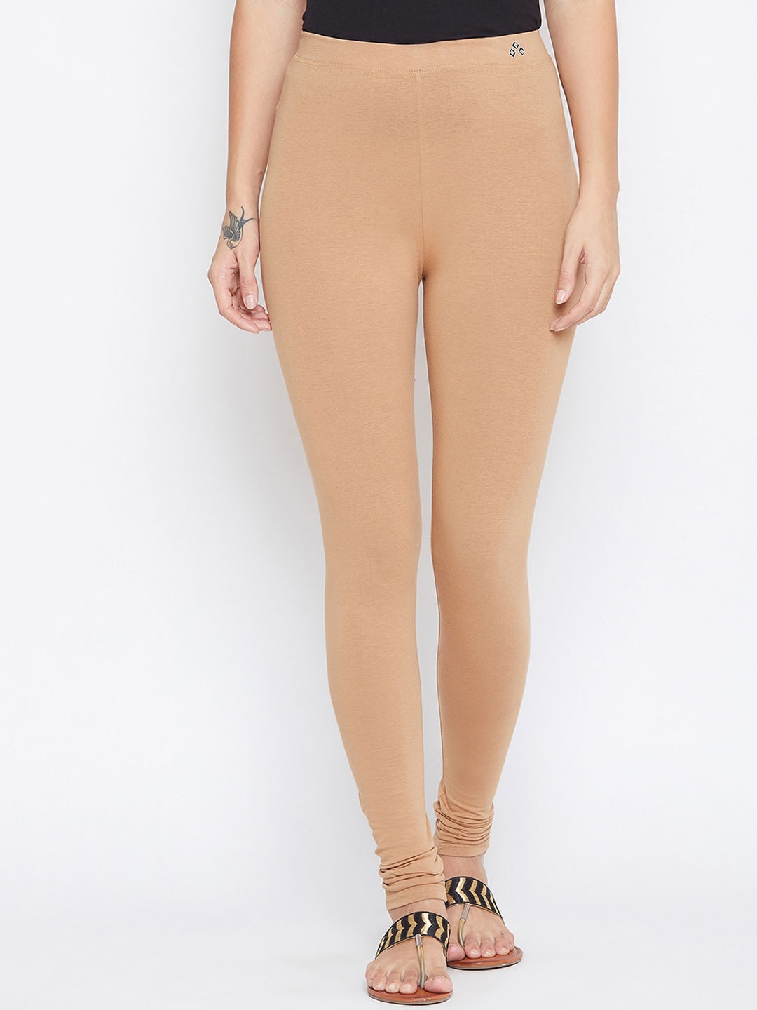 ALIZA Women Cream-Colored Solid Cotton Ankle-Length Leggings