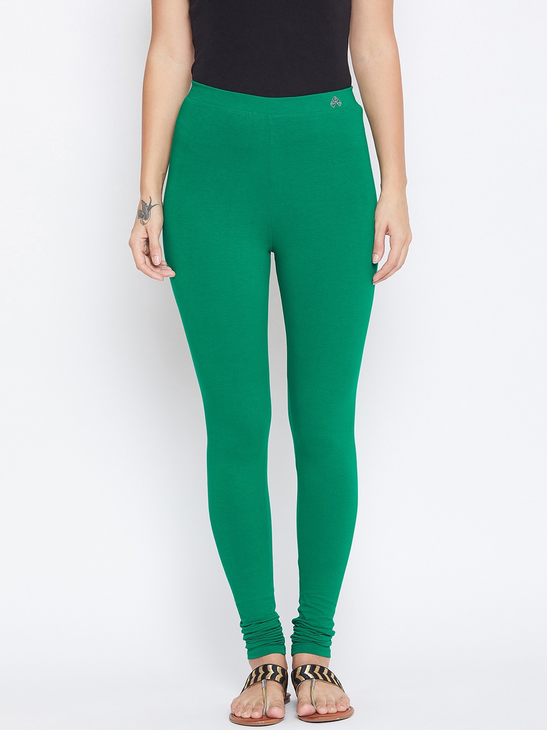 

ALIZA Women Green Solid Cotton Ankle-Length Leggings