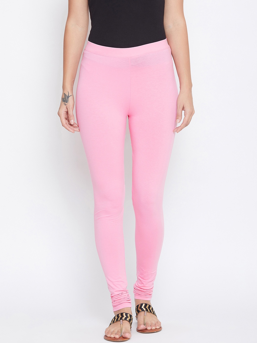 

ALIZA Women Pink Solid Cotton Churidar Length Leggings